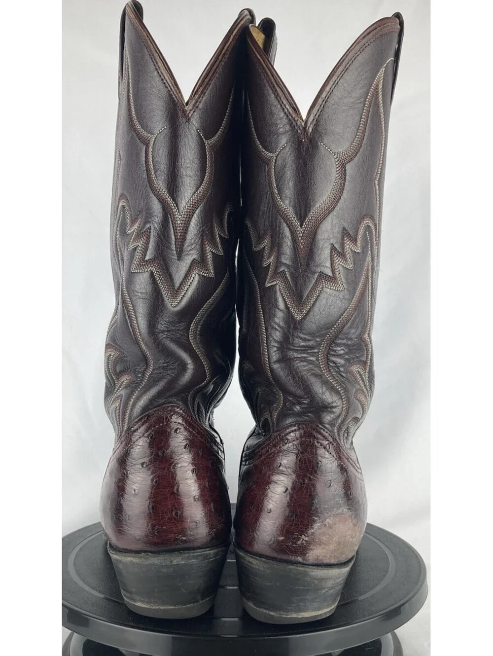 Men’s 8.5 D Vintage Nocona Full Quill Ostrich Leather Cowboy Boots Dark Cherry